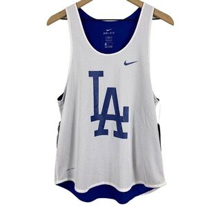 MLB Los Angeles Dodgers Nike Womens Mesh Tank Top Size Medium White Blue Dri-Fit